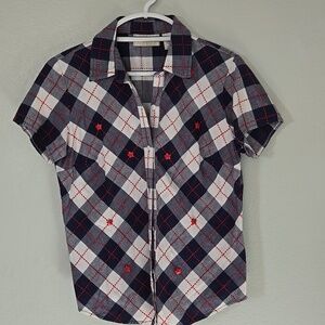 Lemon Grass | Vtg 90s Stars Red, White & Blue Button Down Shirt Size Medium